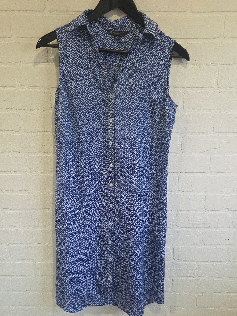 Brooks Brothers Sleeveless Blue Printed Button-Front Midi Dress